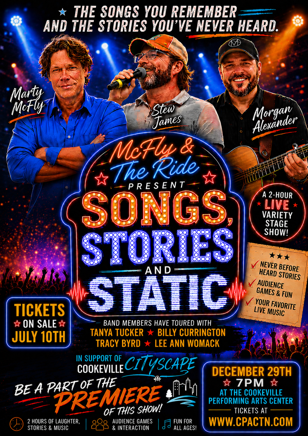 McFly & The Ride Present Songs, Stories and Static — December 29th 7PM at the Cookeville Performing Arts Center. Tickets on sale July 10th at cpactn.com.